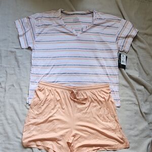 Cuddl Duds Pink and Gray Striped Pajama Set